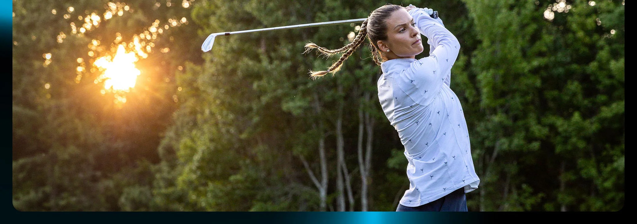 A woman swinging an iron.