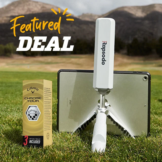 Featured deal. Rapsodo launch monitor on a golf course.