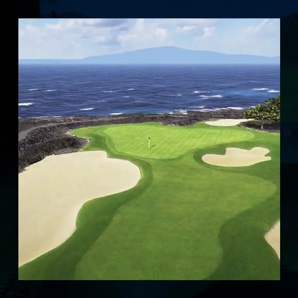 Man using the golf simulator.