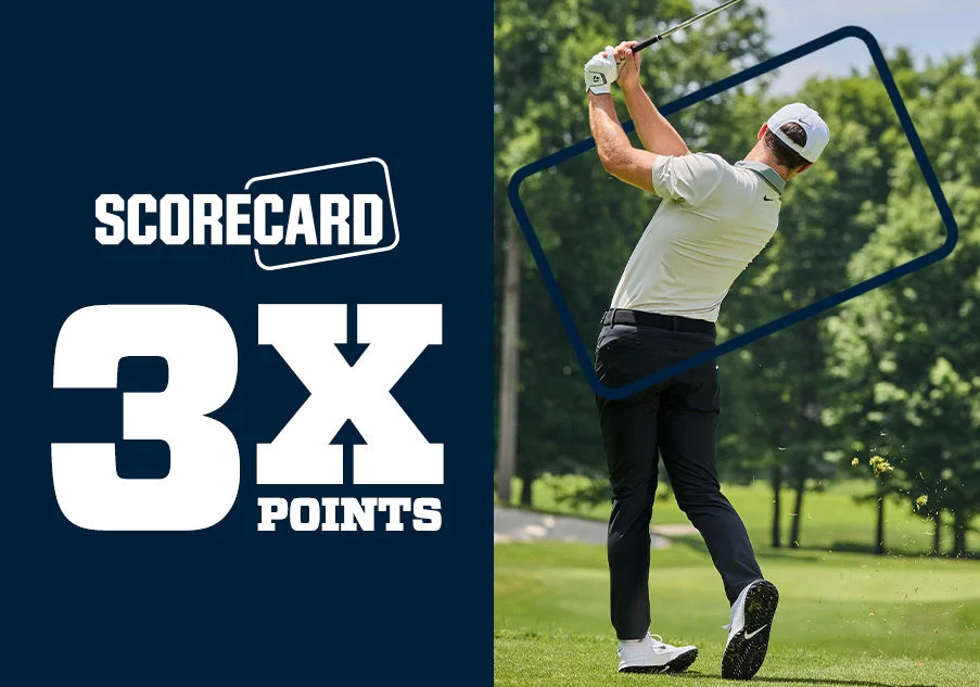 Scorecard graphic. 3x points grad opening weekend only.