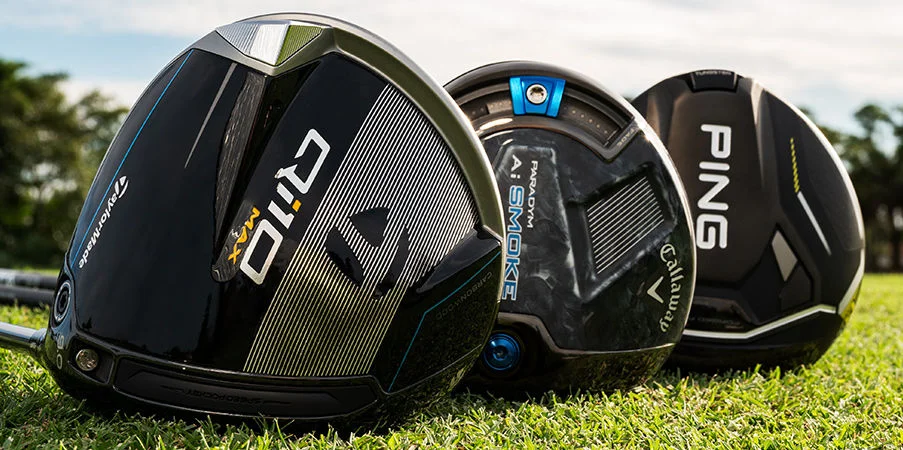 TaylorMade Qi10, Callaway Ai Smoke, and Ping G430 drivers.