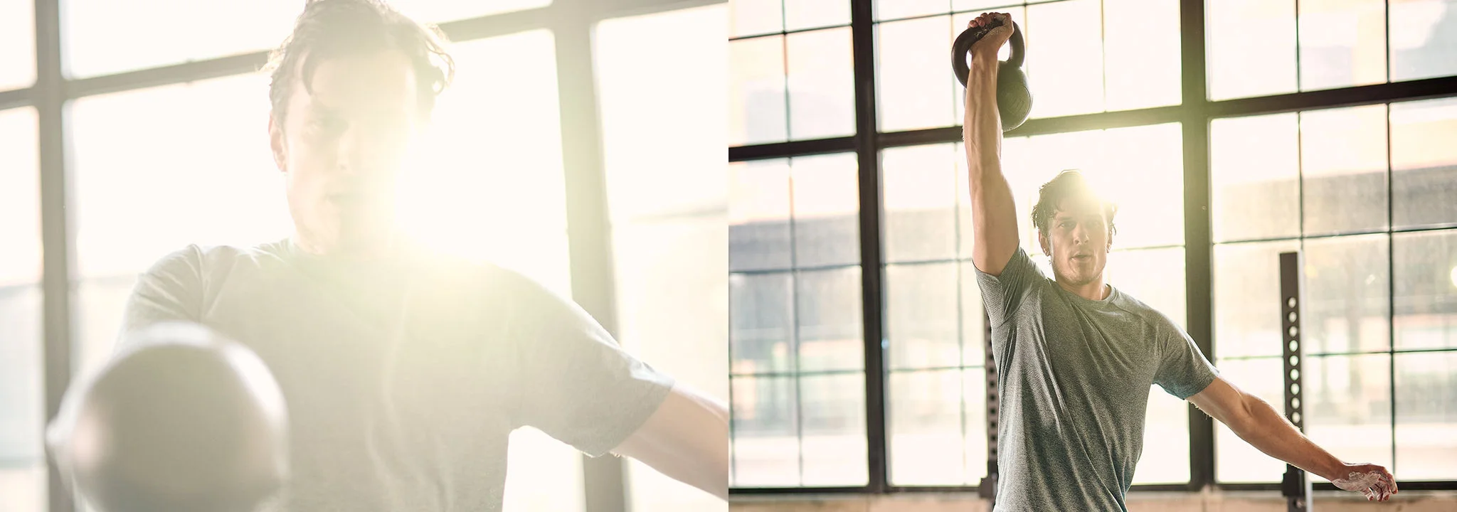 A man training with a kettle bell.
