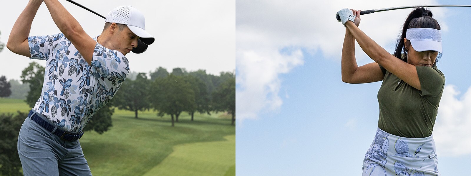 Men and Women wearing the latest golf trends.